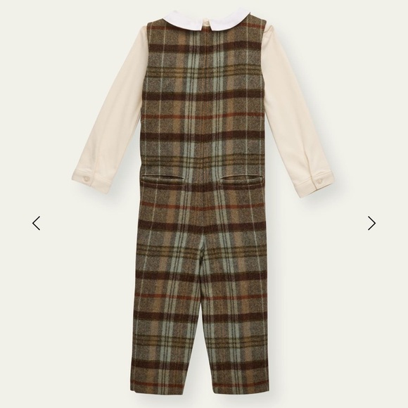 NWT Ralph Lauren Boys Plaid Overall Pant Set 12 Months.Holiday Thanksgiving - Picture 2 of 7